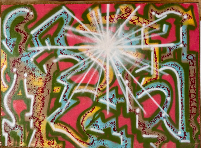 SHARP, 1984, spray su tela, cm. 158x213 SHARP, 1984, spray su tela, cm. 158x213