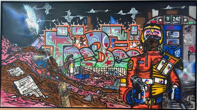 TEE BEE, 1985, acrilico e spray su tela, cm. 150x268 TEE BEE, 1985, acrilico e spray su tela, cm. 150x268