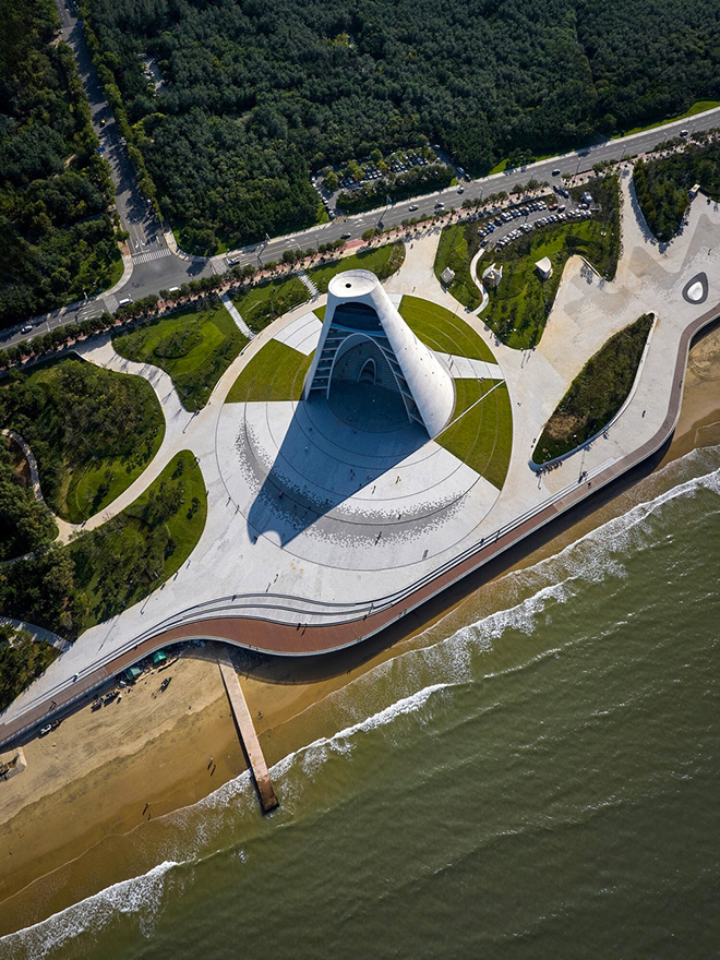 OPEN Architecture - Sun Tower, Yantai, China. The shadow of the tower moves along a water channel on the equinoxes. Photo credit: Jonathan Leijonhufvud OPEN Architecture - Sun Tower, Yantai, China. The shadow of the tower moves along a water channel on the equinoxes. Photo credit: Jonathan Leijonhufvud