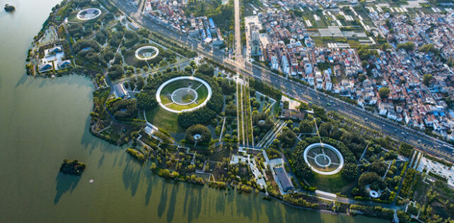 Turenscape - The Huaiyang Fuxi Cultural Park, Henan, China. The site's evolution into a rich, water resilient sponge park. Photo credit: Turenscape Turenscape – Sponge Synergy: The Huaiyang Fuxi Cultural Park, Henan, China