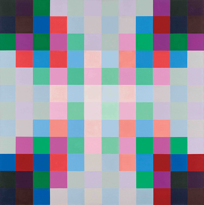 Richard Paul Lohse - Sechzehn asymmetrische Farbstufengruppen innerhalb eines symmetrischen Systems, 1963, Olio su tela Richard Paul Lohse-Stiftung. Stefan Altenburger Photography Zürich. © Richard Paul Lohse-Stiftung / 2025, ProLitteris, Zürich Richard Paul Lohse - Sechzehn asymmetrische Farbstufengruppen innerhalb eines symmetrischen Systems, 1963, Olio su tela Richard Paul Lohse-Stiftung. Stefan Altenburger Photography Zürich. © Richard Paul Lohse-Stiftung / 2025, ProLitteris, Zürich