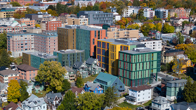 ikon.5 architects - Catherine Commons, Ithaca, New York. Photo credit: Brad Feinknopf