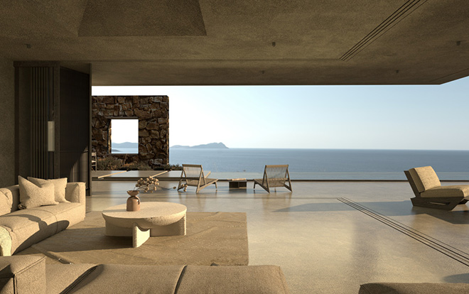 The living space opens fully to the horizon, blurring the line between architecture and landscape. Photo credit: ONUS Architecture Studio The living space opens fully to the horizon, blurring the line between architecture and landscape. Photo credit: ONUS Architecture Studio