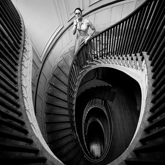 Caroline at the Top of Circular Staircase, Charleston, South Carolina,  2000, ©Rodney Smith