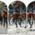 Gonzalo Borondo, Balla Feldafing con me, 2025, trittico, acrilico su vetro, 200x50 cm, 200x100 cm, 200x50 cm