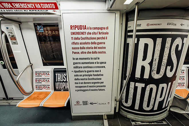 EMERGENCY e CHEAP - La Campagna R1PUD1A sulla Metro A di Roma. Photo credit: Emma Gasparini EMERGENCY e CHEAP - La Campagna R1PUD1A sulla Metro A di Roma. Photo credit: Emma Gasparini