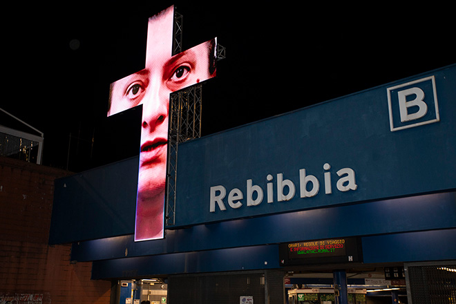 Installazione di Angelo Bonello, Metro Rebibbia, Roma