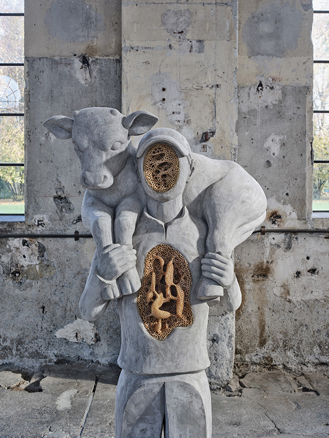 Anna Hulačová, 'Calf Bearer' (2025), installation view 'Bucolica', Kunstraum Dornbirn, 2025, Photo Günter Richard Wett, © Anna Hulačová, courtesy of the artist and hunt kastner, Prague.