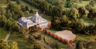 Serpentine Pavilion 2026 a serpentine, designed by Isabel Abascal and Alessandro Arienzo, LANZA atelier. Design render, aerial view. © LANZA atelier. Courtesy Serpentine.