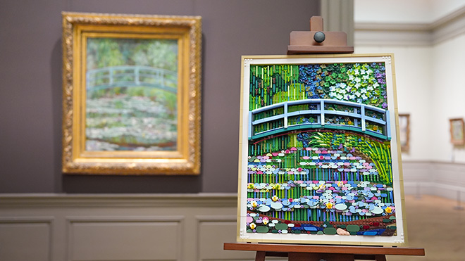 LEGO® Art Claude Monet - Bridge over a Pond of Water Lilies in front of Masterpiece LEGO® Art Claude Monet - Bridge over a Pond of Water Lilies in front of Masterpiece