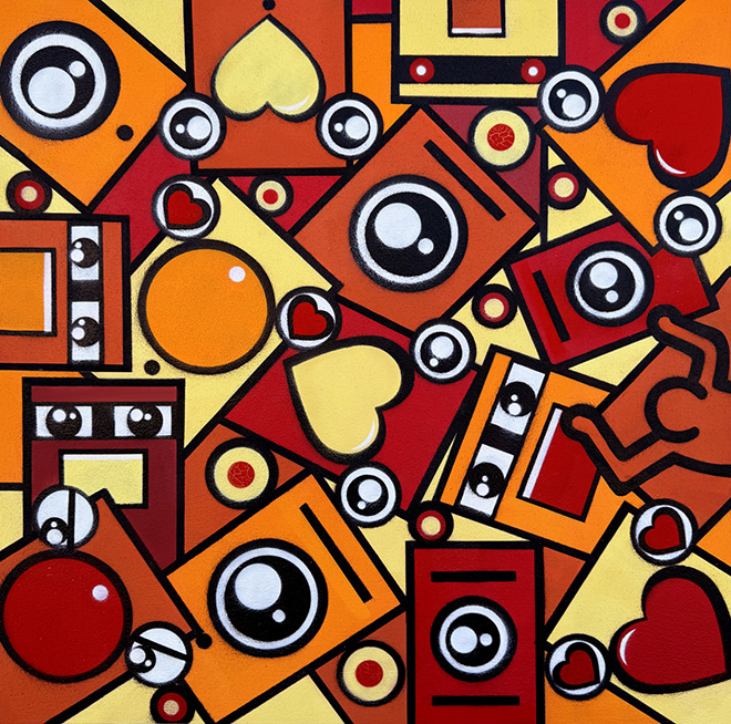 Mister Clay - TWO LOVERS, 80x80 cm., spray su tela, 2025 Mister Clay - TWO LOVERS, 80x80 cm., spray su tela, 2025