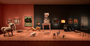 This Is Still Not a Pipe: The Afterlife of Magritte, installation view, 2026. Artwork © Sarah Lucas; © Jordan Wolfson; © 2026 ADAGP, Paris and DACS, London; © Jeff Koons; © Harold Ancart; © Jordan Wolfson; © Isabelle Albuquerque; © 2026 Betye Saar; © Rachel Harrison; © David Hammons, ARS, NY and DACS, London 2026; © Nairy Baghramian; © Alex Da Corte; © Sula Bermúdez-Silverman; © Mona Hatoum; © Sean Landers. Photo: Prudence Cuming Associates Ltd. Courtesy Gagosian