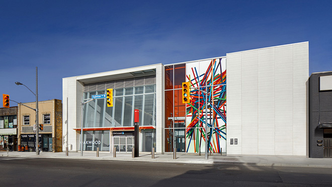 Eglinton Crosstown LRT, Toronto. Window art displays provide street level animation and promote the work of local artists. Photo credit: Tom Arban Eglinton Crosstown LRT, Toronto. Window art displays provide street level animation and promote the work of local artists. Photo credit: Tom Arban