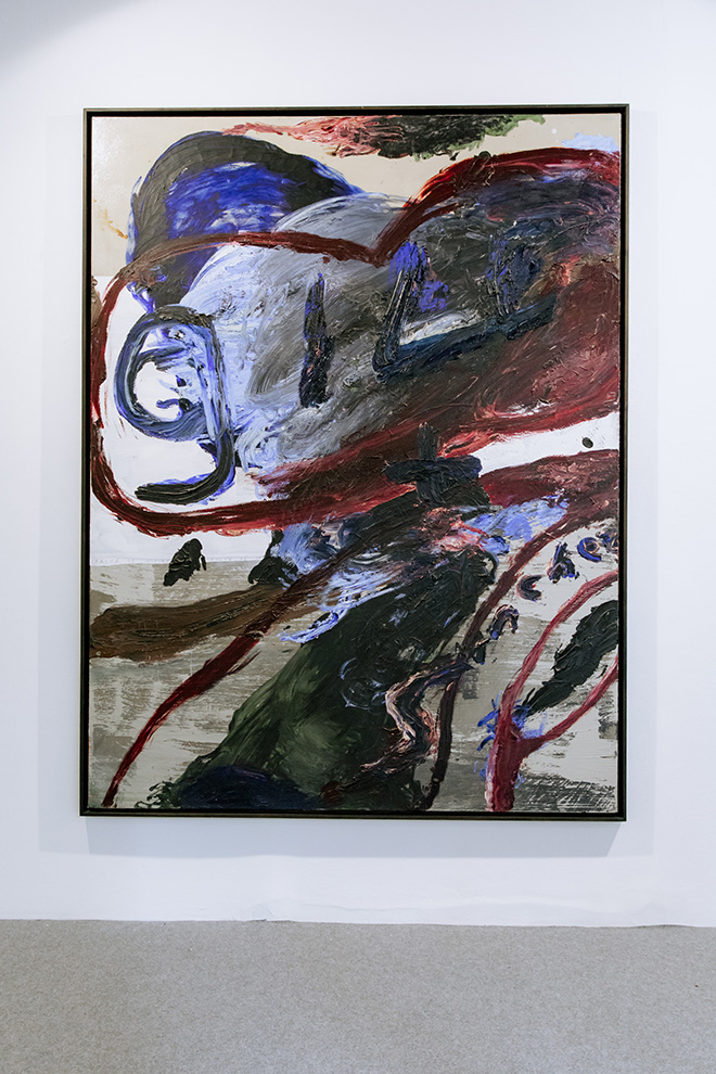 Julian Schnabel, Gill e Sanchez, 1992, tecnica mista su tela, 234x178 cm. Veduta della mostra Julian Schnabel e Pietro Moretti, cura di Nicolas Ballario, presso Paggeria Arte, Sassuolo. Photo: Alice Scelfo