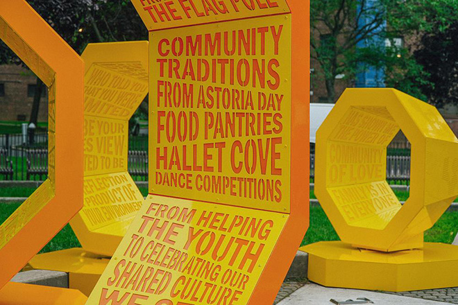 The Urban Conga - Revolving Voices, Astoria Houses, New York. Wrapped within the artwork are the words of local poet Tamra Cosby, created with the Astoria Houses community. Photo credit: Tameek Williams The Urban Conga - Revolving Voices, Astoria Houses, New York. Wrapped within the artwork are the words of local poet Tamra Cosby, created with the Astoria Houses community. Photo credit: Tameek Williams
