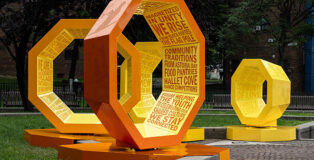 The Urban Conga - "Revolving Voices", Astoria Houses, New York. Revolving Voices features four octagonal structures highlighting the poetry and words of Resident Artist Tamra Cosby and the Astoria Houses community. Photo credit: Charles Darr