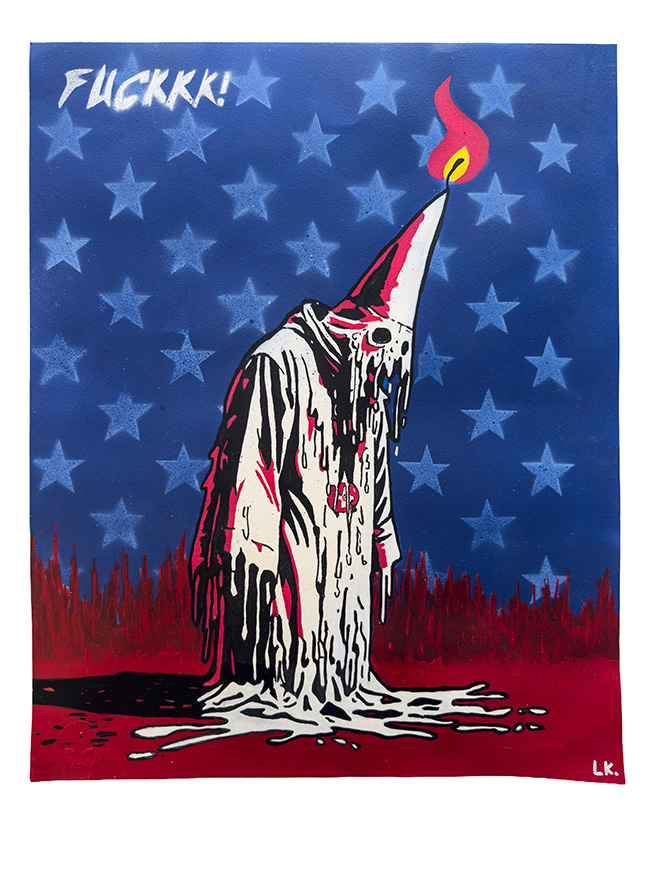 LAIKA - FUCKKK, acrilico e markers e spray su carta, 40x50