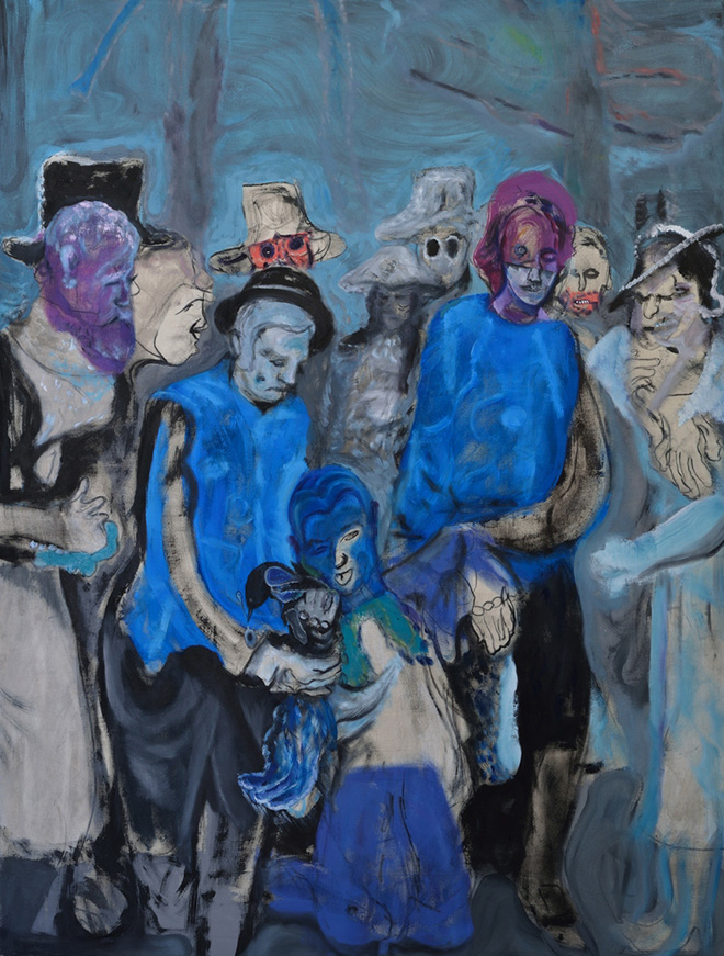 Nebojša Despotović, Death (persecution) of the esoteric painter, 2019, acrylic and oil on canvas, 155x117 cm. Collezione Fondazione THE BANK, Bassano del Grappa