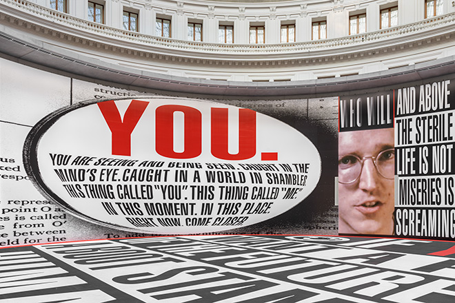 View of the exhibition The History of Tears of Barbara Kruger, Bourse de Commerce – Pinault Collection, Paris, 2026. © Tadao Ando Architect & Associates, Niney et Marca Architectes, agence Pierre-Antoine Gatier. Courtesy of the artist, Sprüth Magers and David Zwirner. Photo: Nicolas Brasseur.