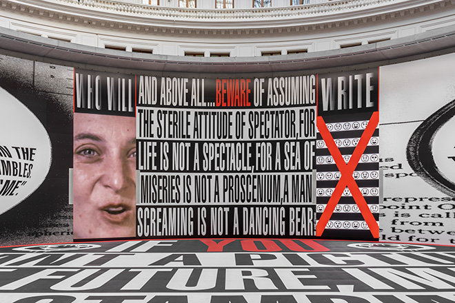 View of the exhibition The History of Tears of Barbara Kruger, Bourse de Commerce – Pinault Collection, Paris, 2026. © Tadao Ando Architect & Associates, Niney et Marca Architectes, agence Pierre-Antoine Gatier. Courtesy of the artist, Sprüth Magers and David Zwirner. Photo: Nicolas Brasseur.
