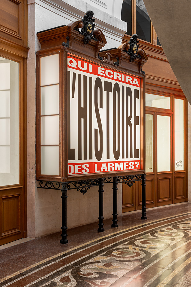 View of the exhibition The History of Tears of Barbara Kruger, Bourse de Commerce – Pinault Collection, Paris, 2026. © Tadao Ando Architect & Associates, Niney et Marca Architectes, agence Pierre-Antoine Gatier. Courtesy of the artist, Sprüth Magers and David Zwirner. Photo: Nicolas Brasseur.