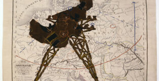 WIKE-007, William Kentridge - Porter Series: Germanie et des pays adjacents du sud et de l’est (Pylon lady), 2001 Tapestry, mohair silk and embroidery. Tapestry designed by William Kentridge, woven by Marguerite Stephens Weaving Studio, 255 × 350 cm; 100,4 × 137,8 inches. Edition of 5. Courtesy collezione Lia Rumma