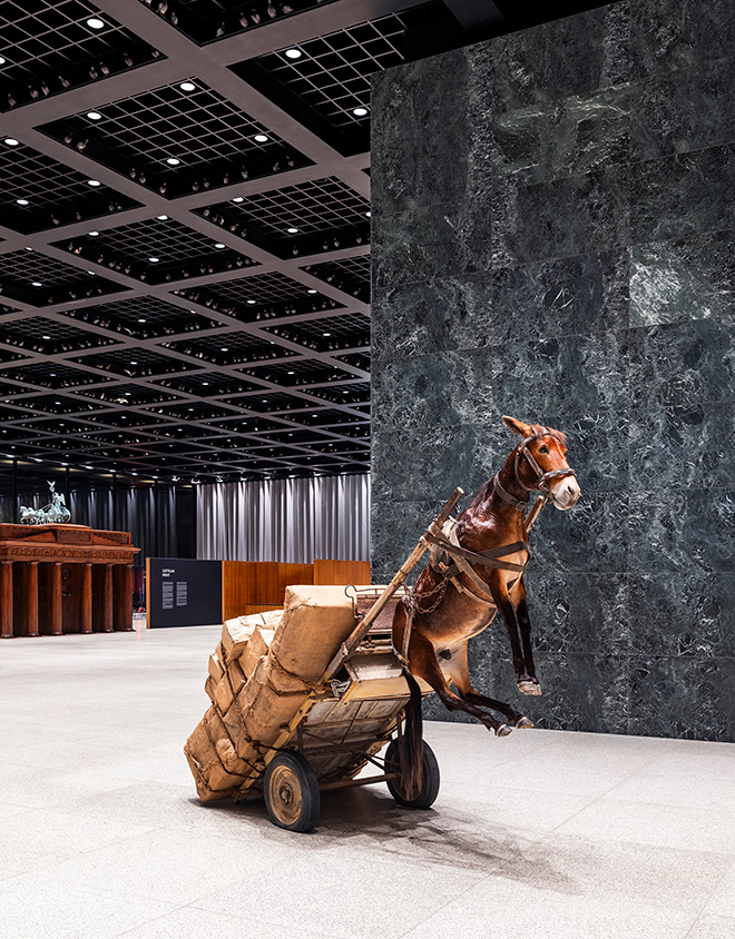 MAURIZIO CATTELAN. NIGHT, exhibition view, Neue Nationalgalerie, 2026. © Neue Nationalgalerie – Stiftung Preußischer Kulturbesitz / David von Becker